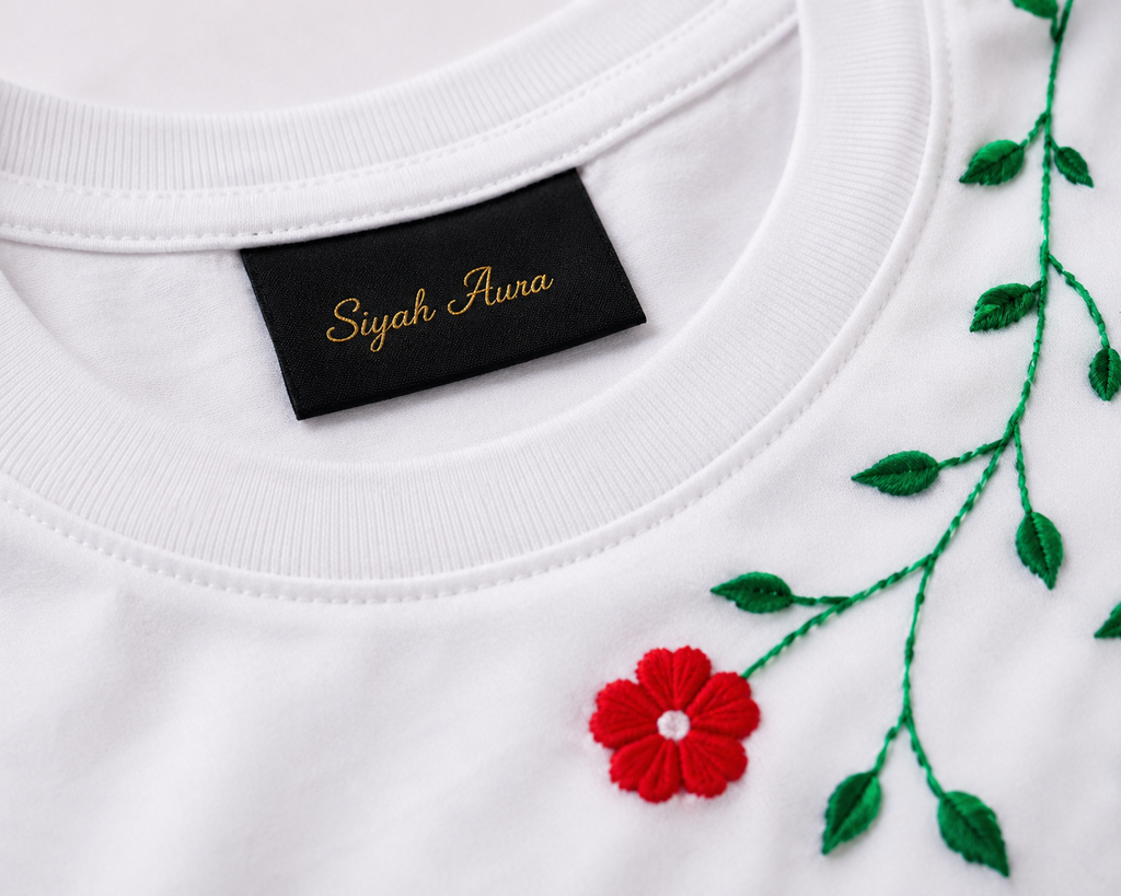 Womens Floral Embroided Cotton T-Shirt - White