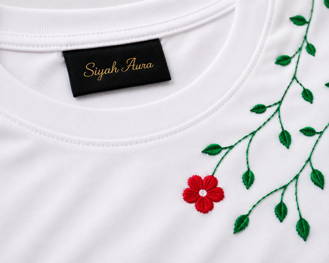 Womens Floral Embroided Cotton T-Shirt - White