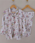 Off-white floral Pyjamas With Free Scurnchie.