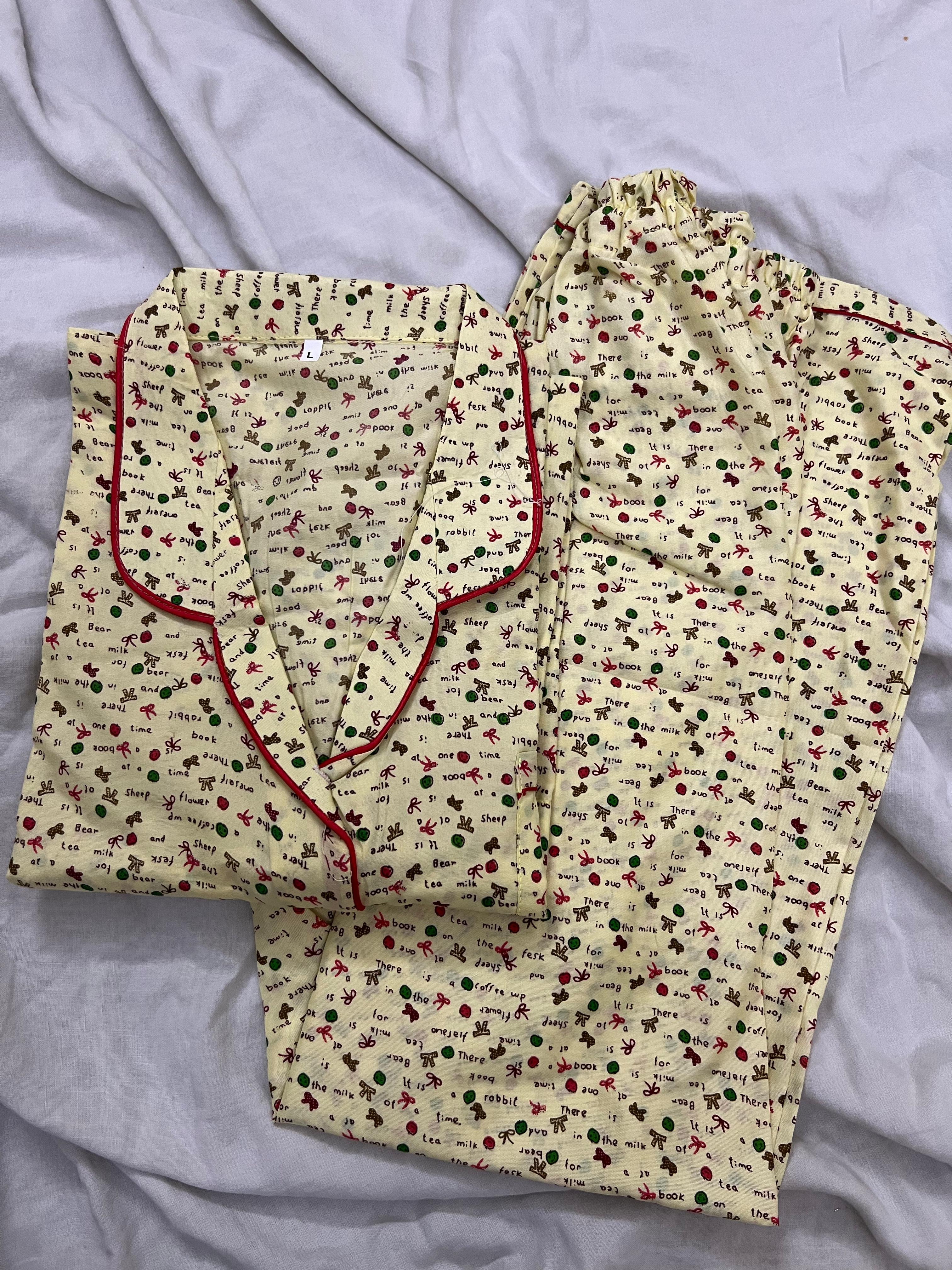 Cute yellow printed cottonpj suit