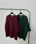 Pack of two plain oversize drop shoulder t-shirts (maroon - green)