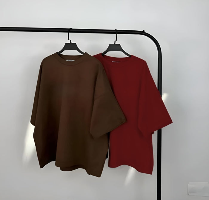 Pack of two plain oversize drop shoulder t-shirts (maroon - brown)